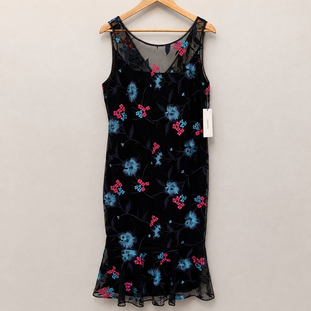 Calvin Klein Black Floral Embroidered Mesh Sheath Dress CD9B11U9 Womens 12